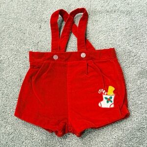 Vintage Baby Boys Holiday  Christmas Red Velvet Romper Embroidered Snap 6-9 mo